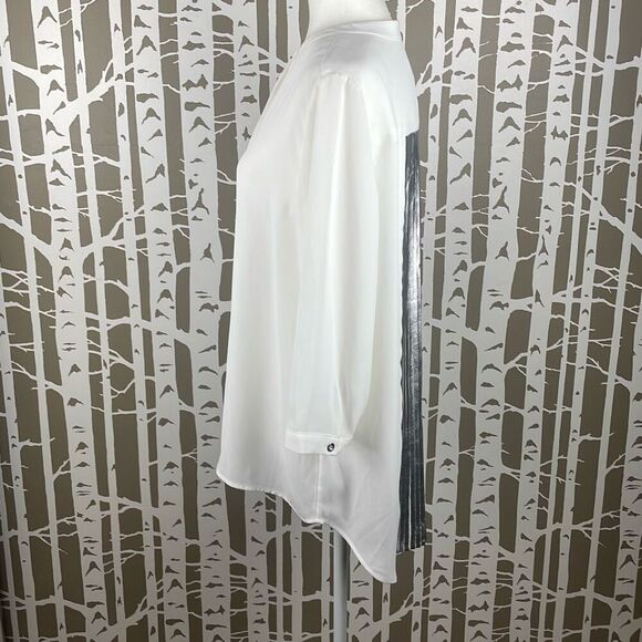 Chico’s Metallic Pleats Tenna II 3/4 Sleeve Blouse 1 Optic White Silver - Picture 14 of 16